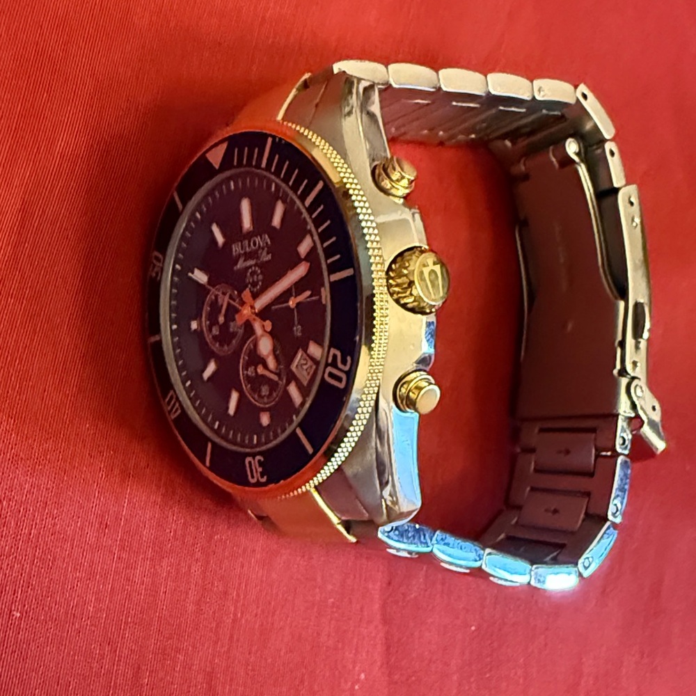 Bulova Gold and Blue Chronograph Bracelet Watch - Picture 3 of 11